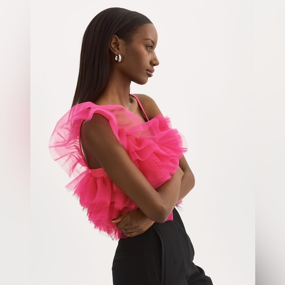 NWT LAMARQUE feleta ruffled tulle top in pink | $325 | size small - Picture 2 of 8